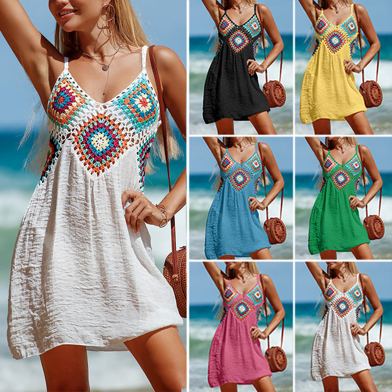 Summer Sleeveless Beach Dress Bohemia Stitching Colorful