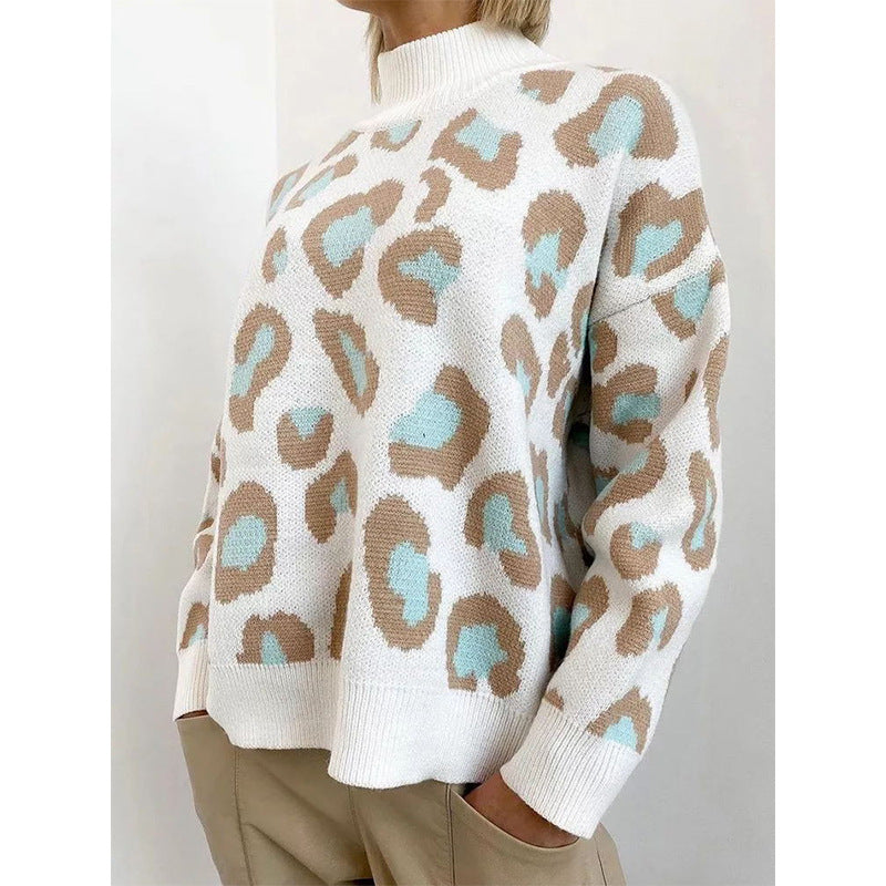 Animal Pattern Half High Neck Sweater