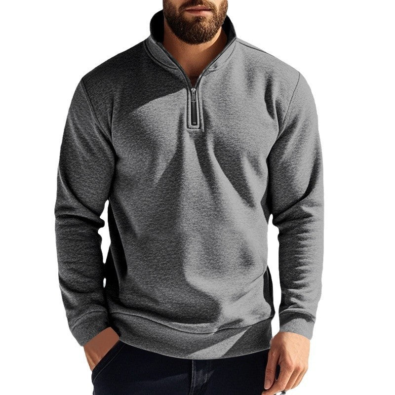 Men's Sweater Zipped Stand Collar Fleece-lined