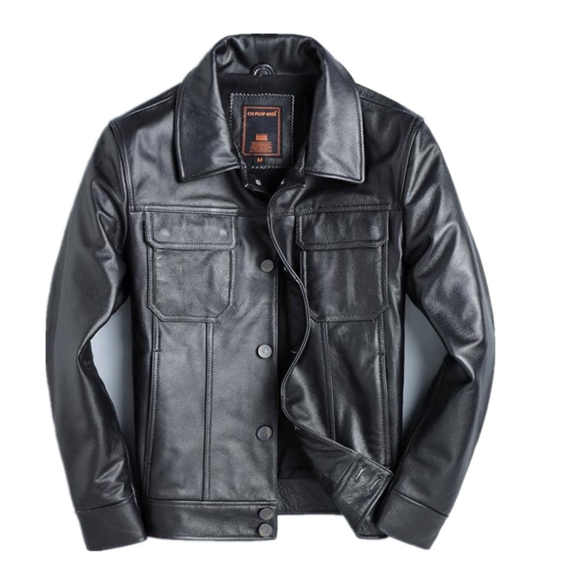 Top Layer Cowhide Leather Jacket Men's