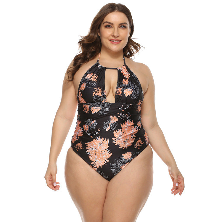 New Plus Size Swimsuit Women's Digital Printing And Belly Slim Sexy Deep V One-piece Bikini