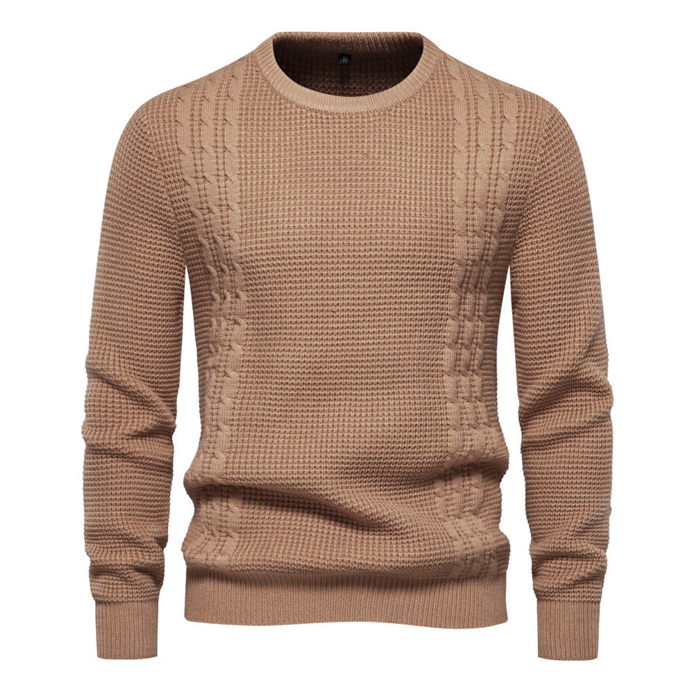 Men's Fashion Casual Waffle Solid Color Sweater