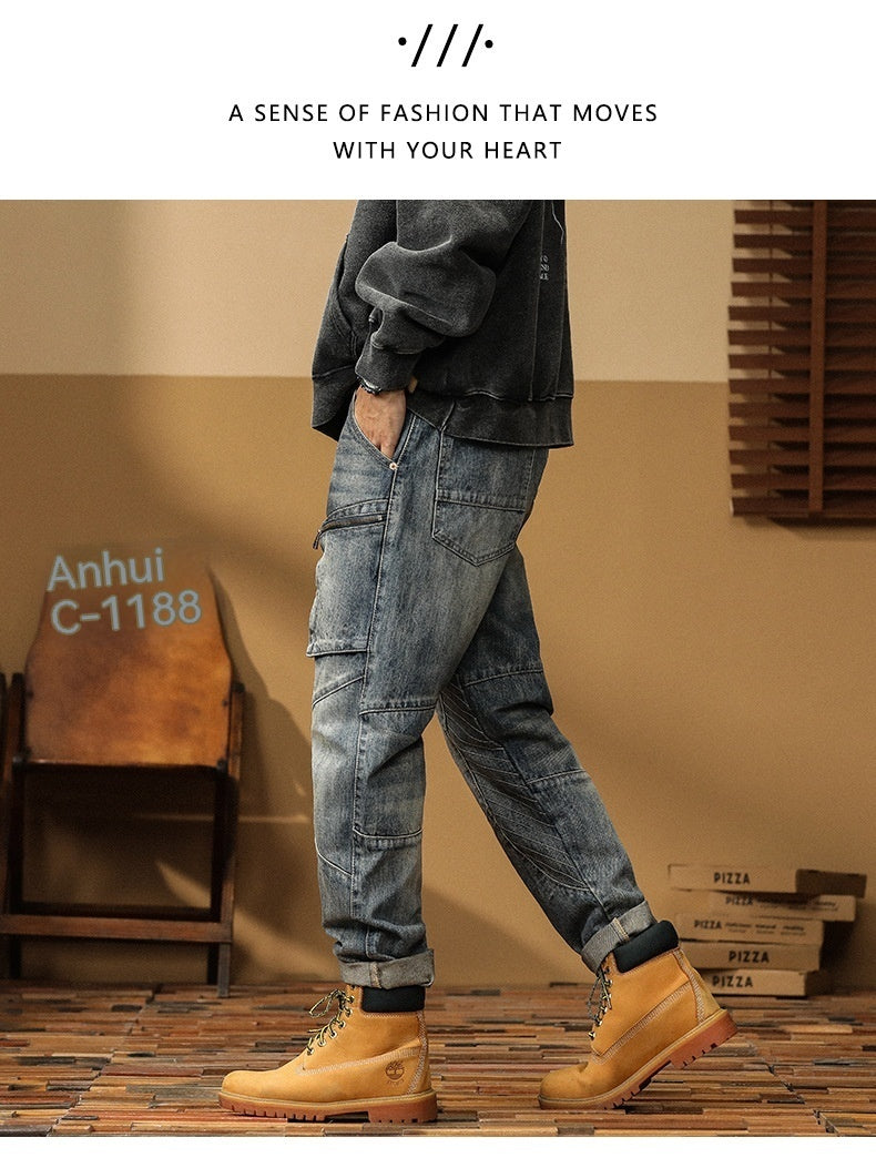 American Straight Men's Versatile Loose Denim Daddy Pants