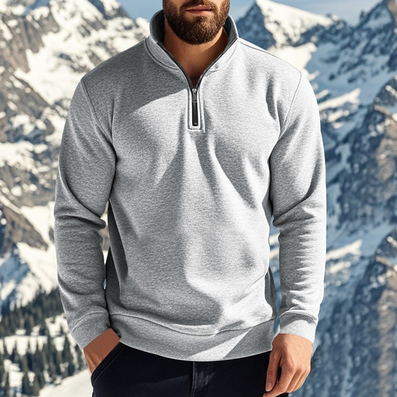 Men's Sweater Zipped Stand Collar Fleece-lined