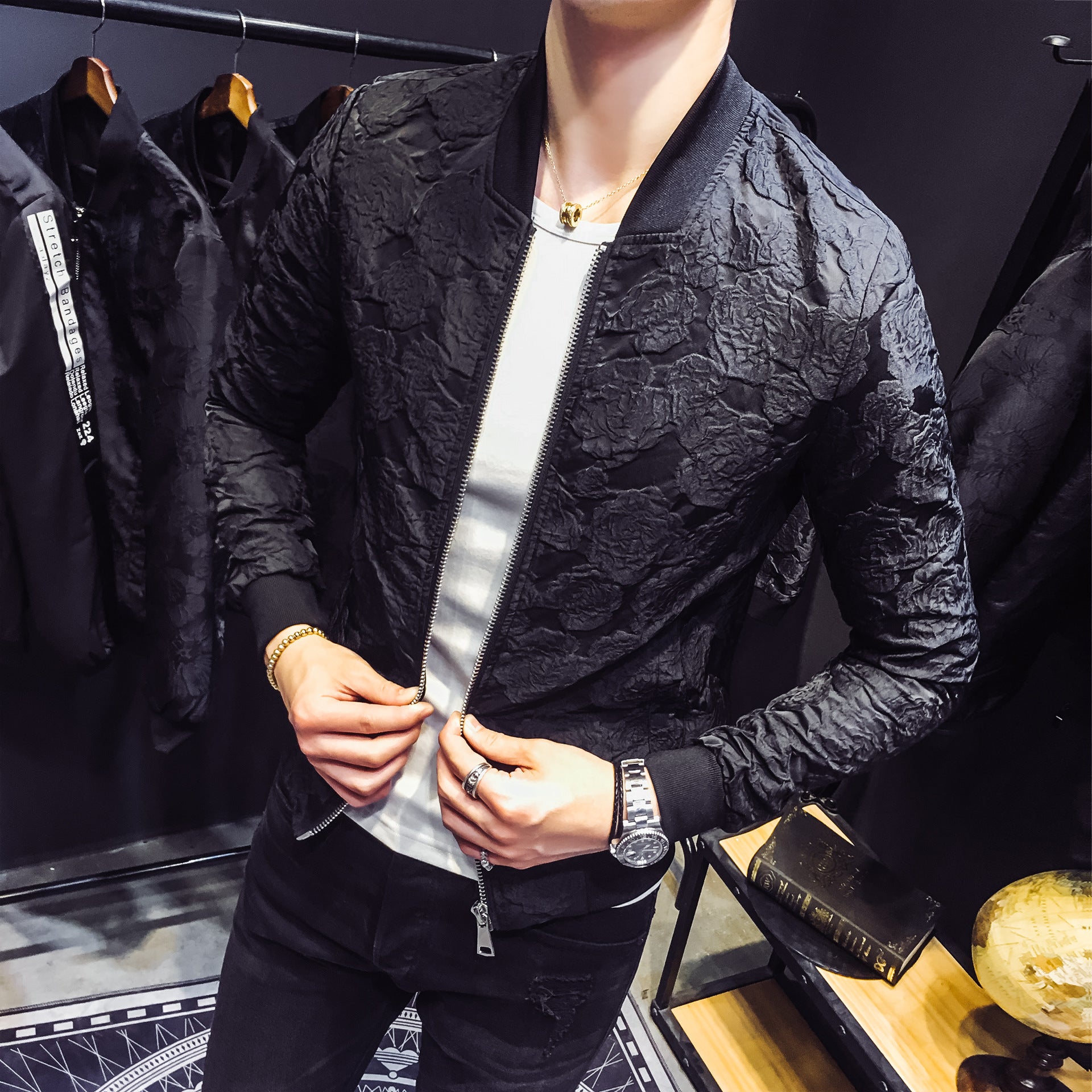 Autumn new men's Korean version of the self-cultivation jacquard jacket