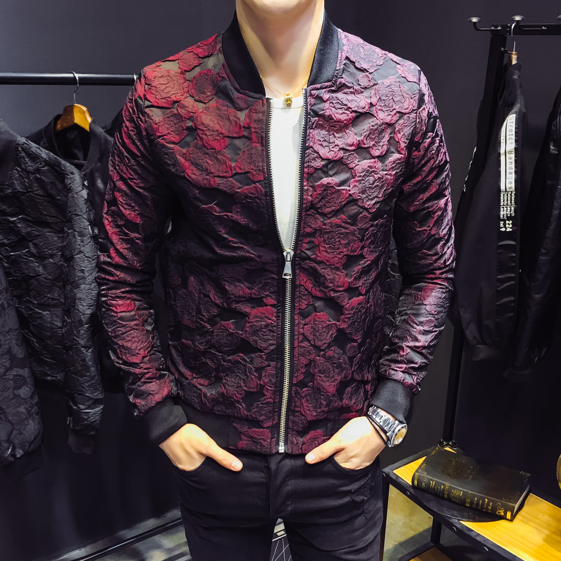 Autumn new men's Korean version of the self-cultivation jacquard jacket