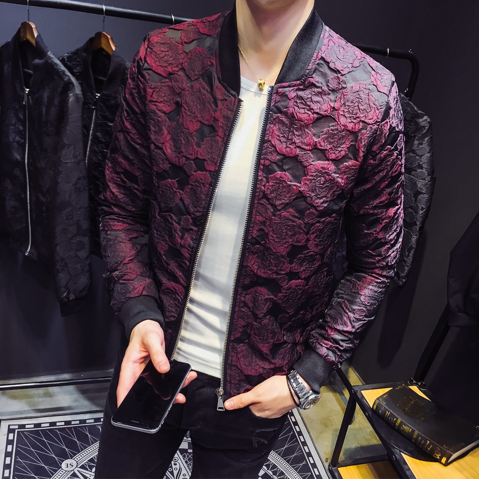 Autumn new men's Korean version of the self-cultivation jacquard jacket