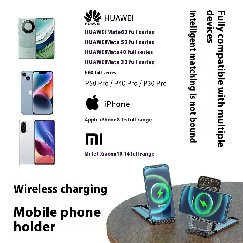 2-in-1 Wireless Phone Charger Portable Ultra-thin Foldable Bracket