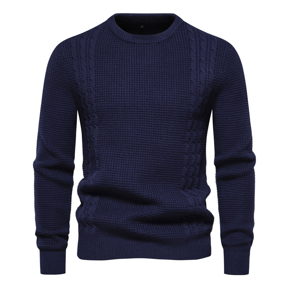 Men's Fashion Casual Waffle Solid Color Sweater