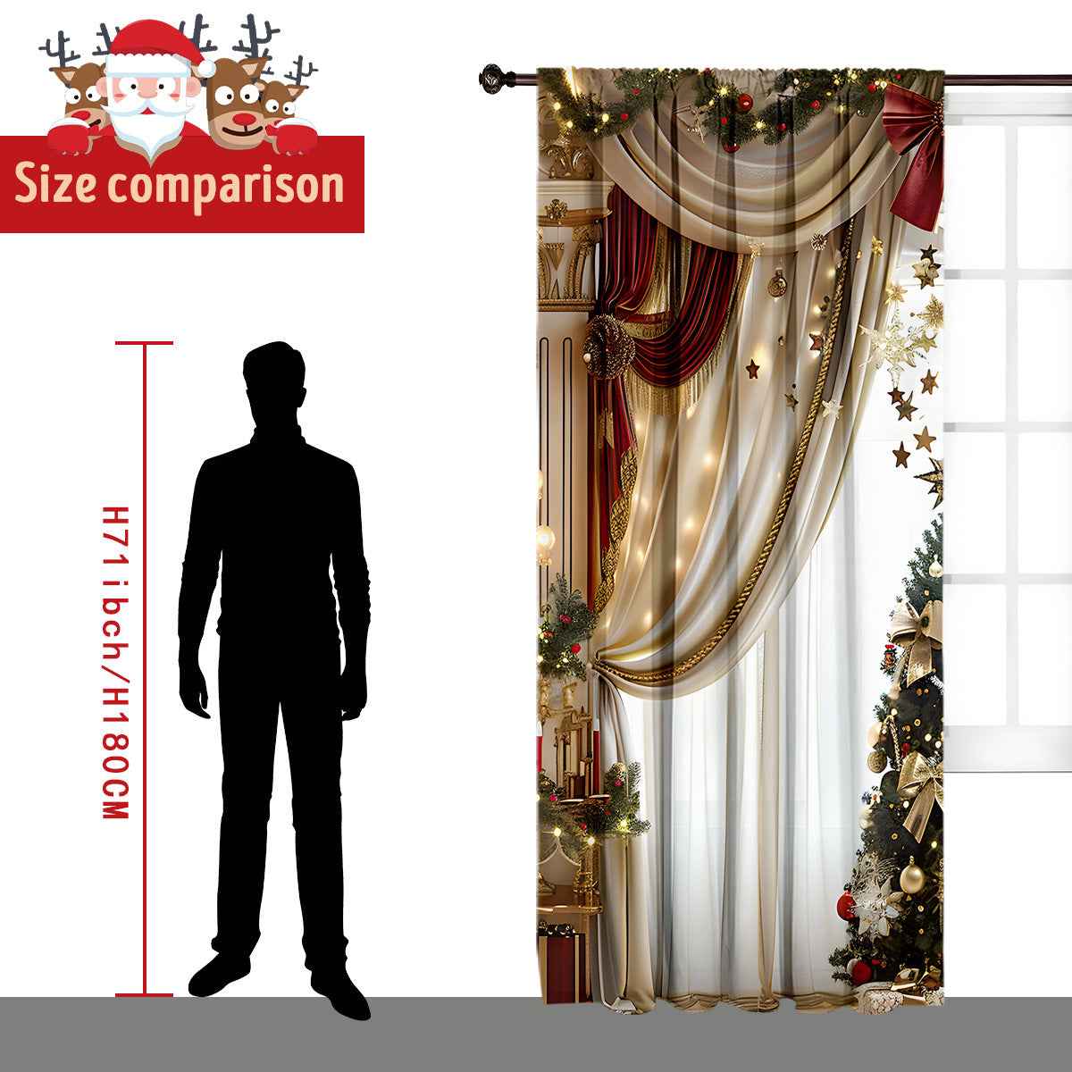 2PCs Christmas Curtain 3D Digital Printing