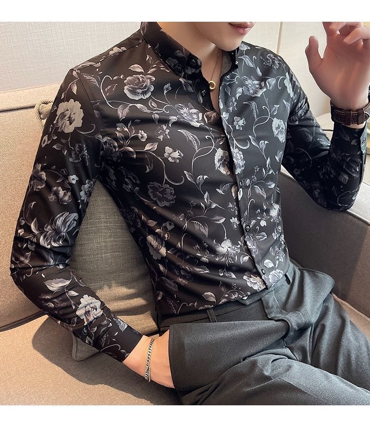 Men's Long Sleeve Flower Slim