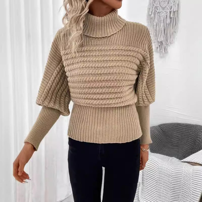 Pullover High Neck Long Sleeves Knitwear Twist Thread Solid Color Sweater