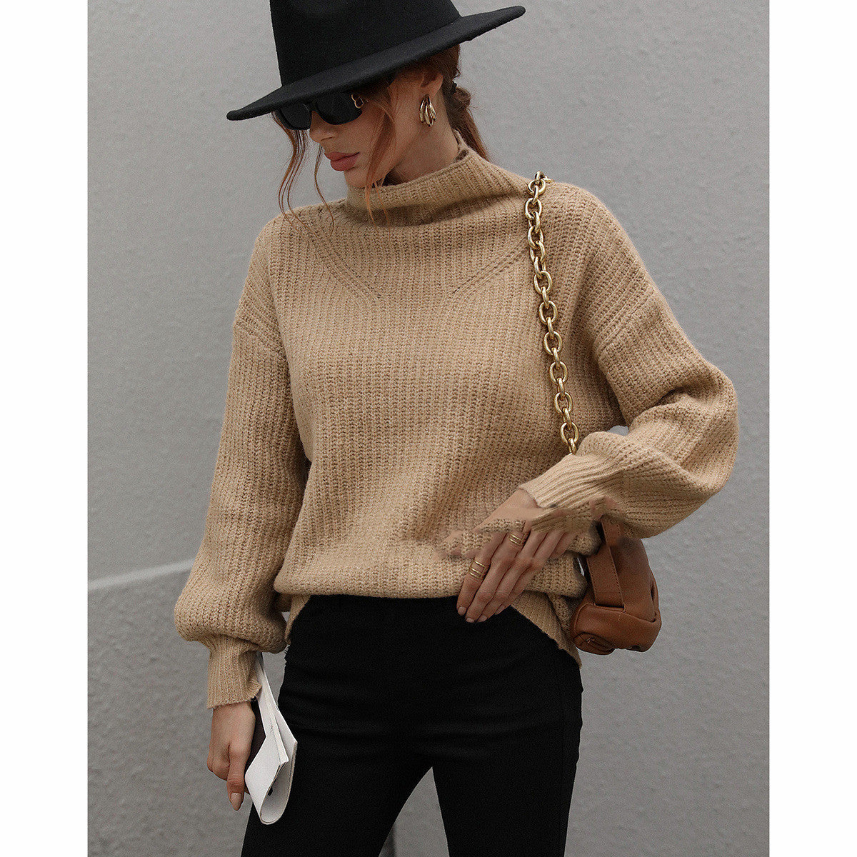 Solid Color Sweater With Turtleneck And Loose Pullover