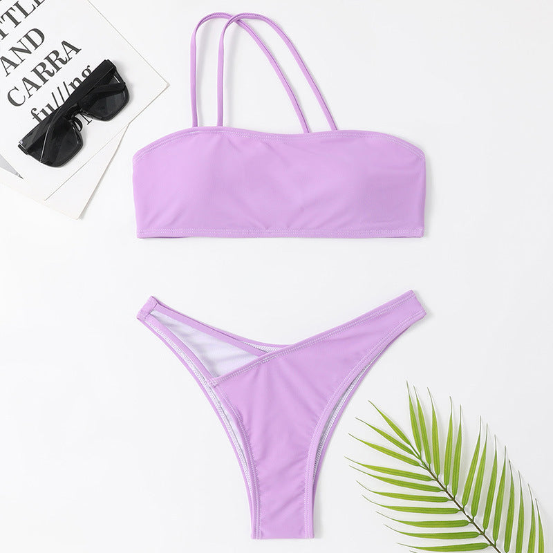 Sexy One-shoulder Bikini Set Summer Solid