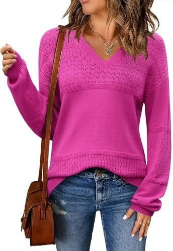 V-neck Hollow-out Pullover Knitted Rib Sweater