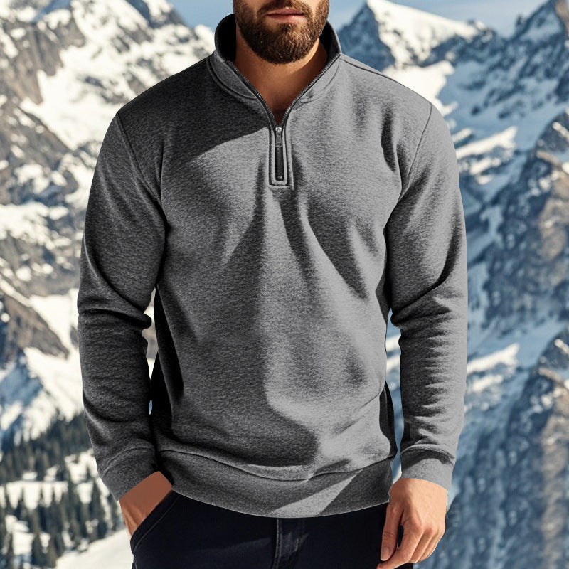 Men's Sweater Zipped Stand Collar Fleece-lined