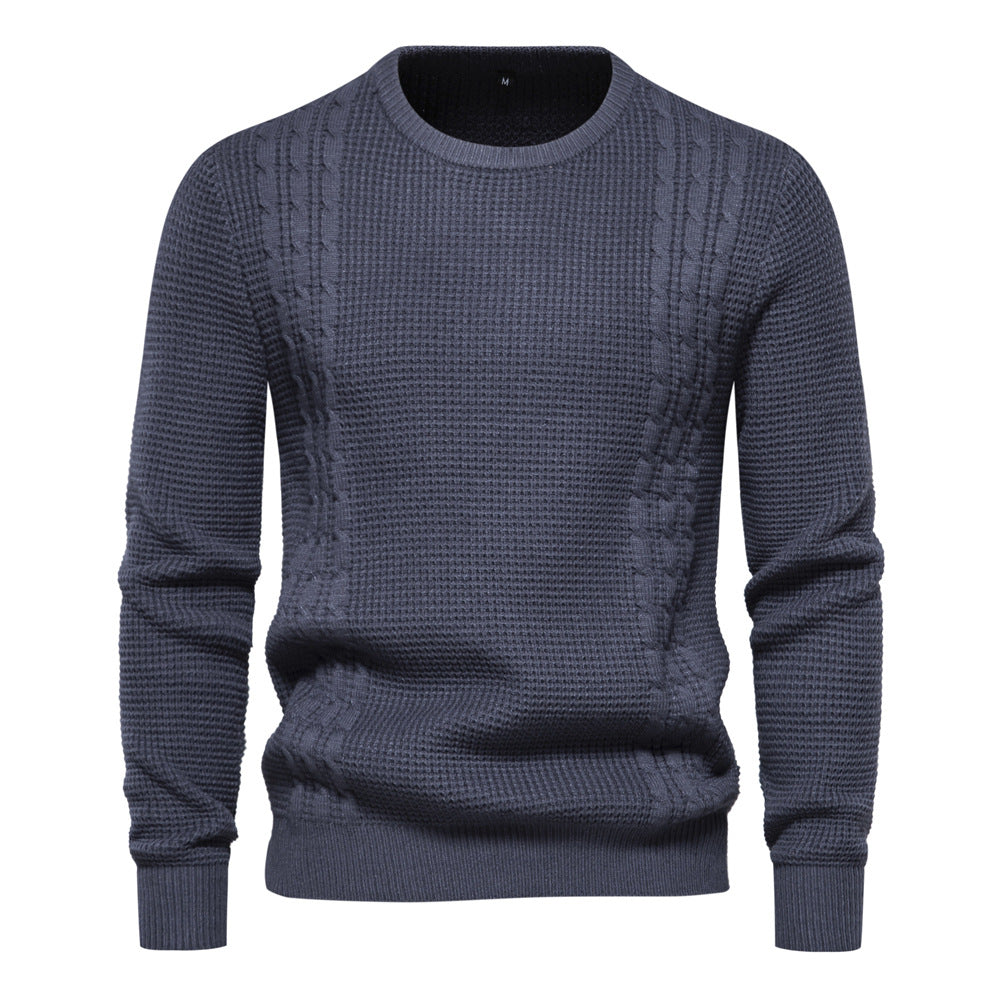 Men's Fashion Casual Waffle Solid Color Sweater