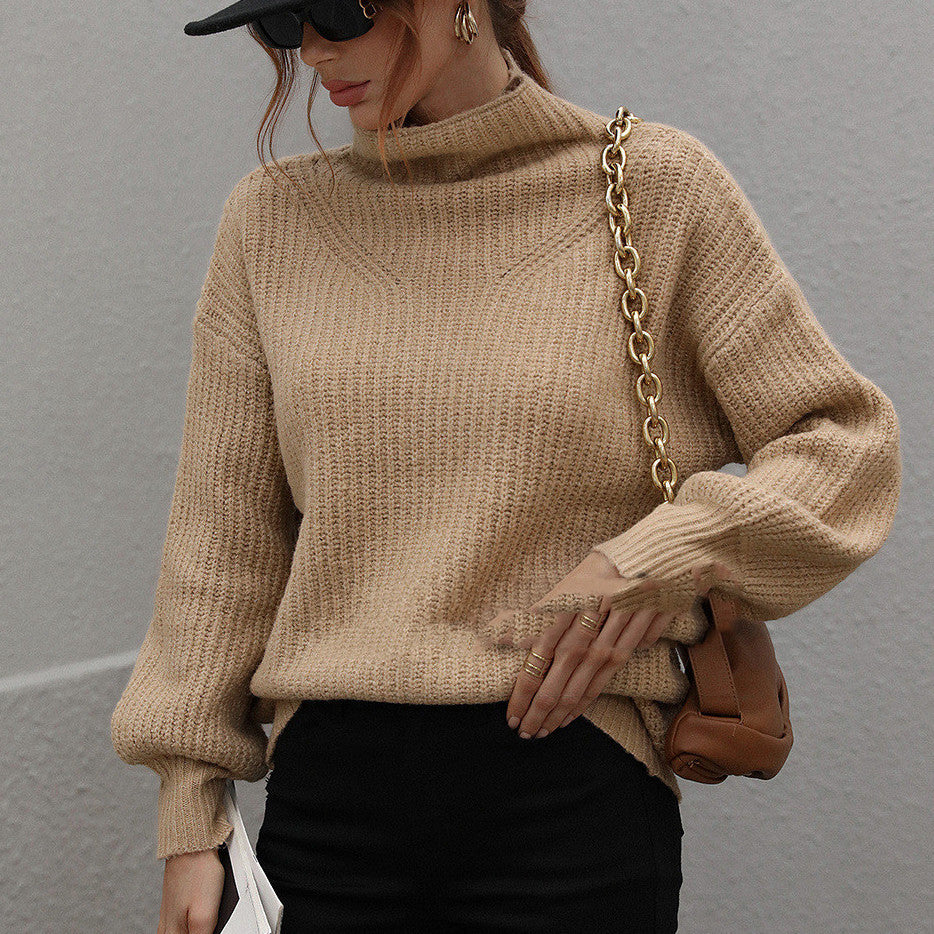 Solid Color Sweater With Turtleneck And Loose Pullover