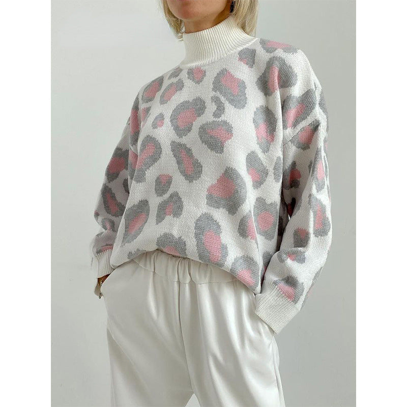 Animal Pattern Half High Neck Sweater