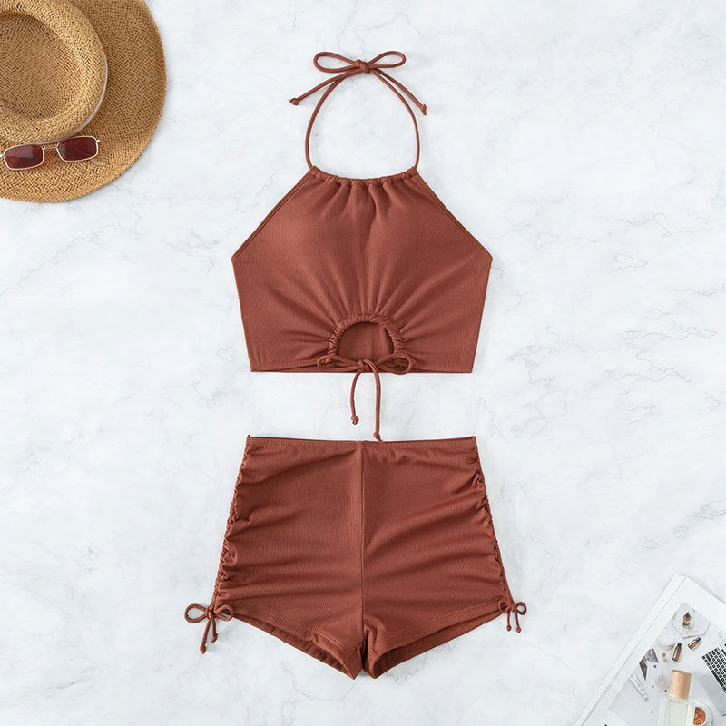 Summer Halter Neck Bikini Suit Fashion Drawstring Design Ins