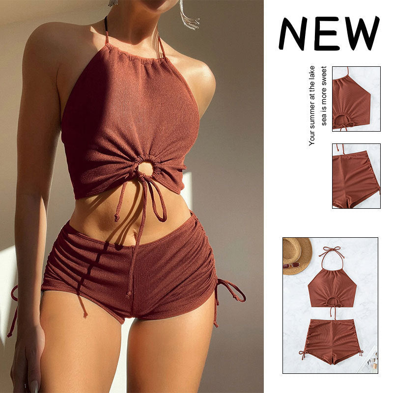 Summer Halter Neck Bikini Suit Fashion Drawstring Design Ins