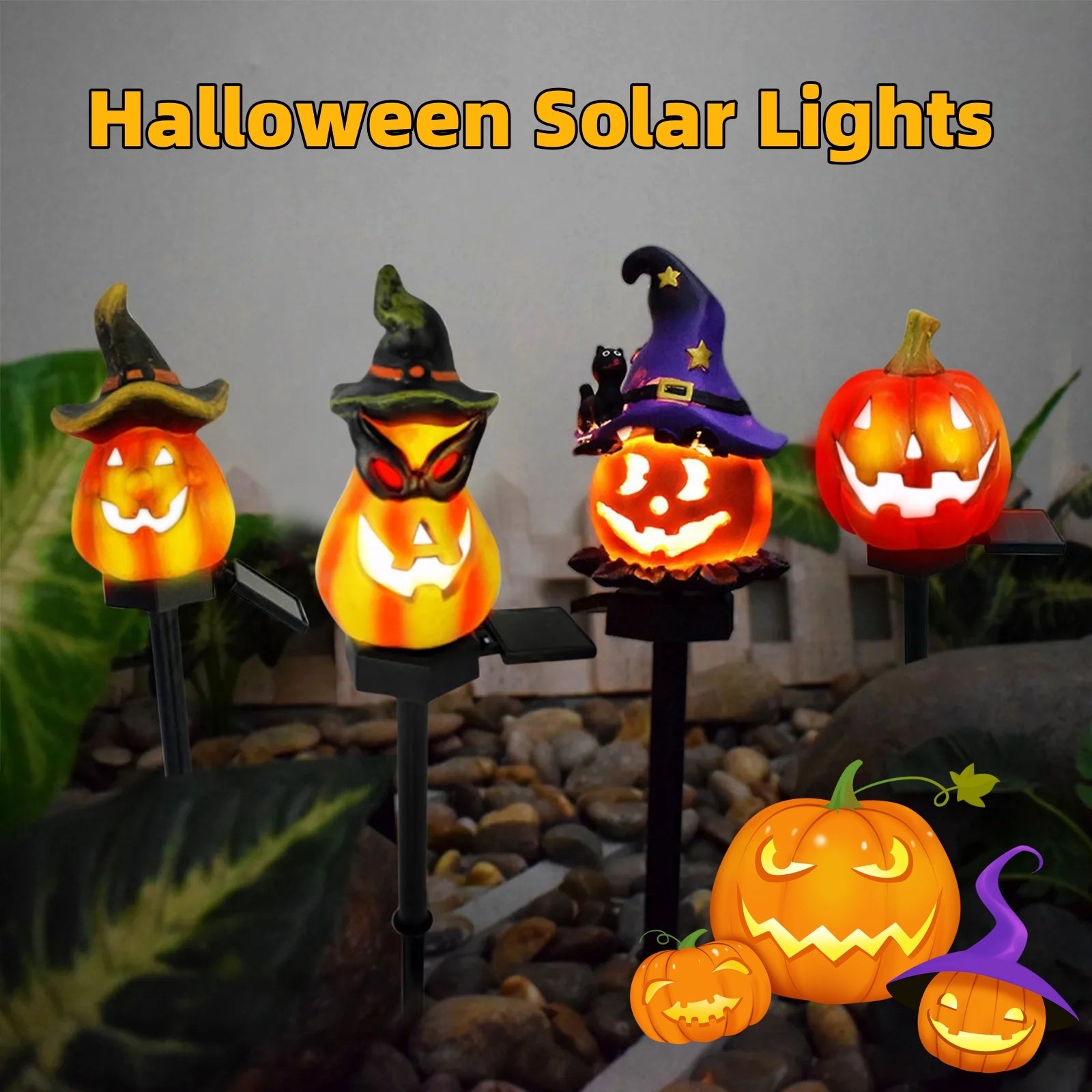 Creative Solar Outdoor Garden Halloween Pumpkin Lantern Resin Handicrafts