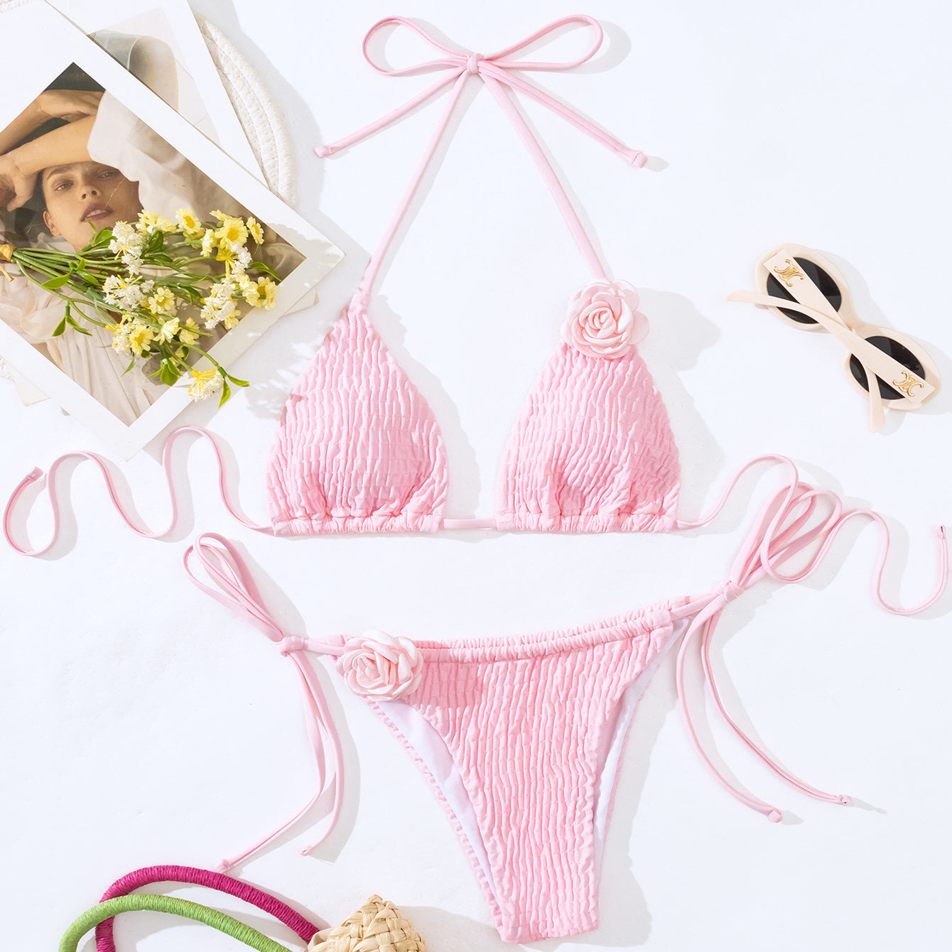 3D Three-dimensional Flowers Bikini Set Beach Summer Sexy