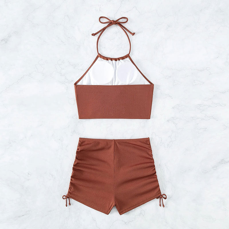 Summer Halter Neck Bikini Suit Fashion Drawstring Design Ins