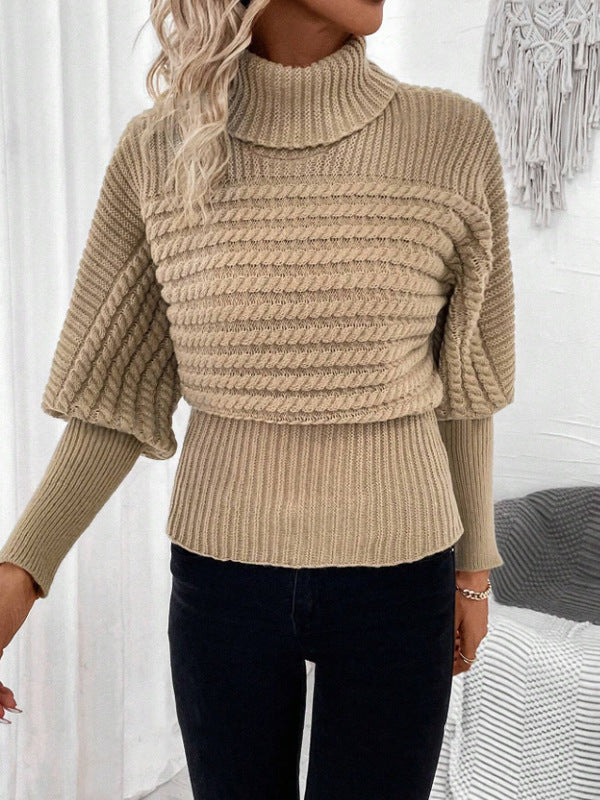 Pullover High Neck Long Sleeves Knitwear Twist Thread Solid Color Sweater