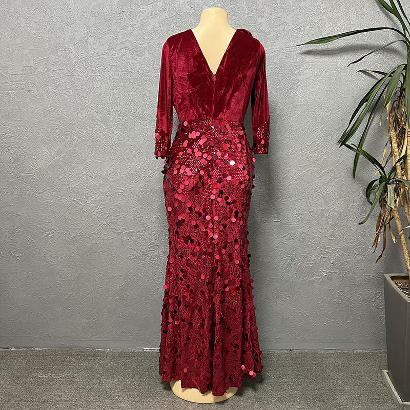 Velvet Sequined Evening Dress