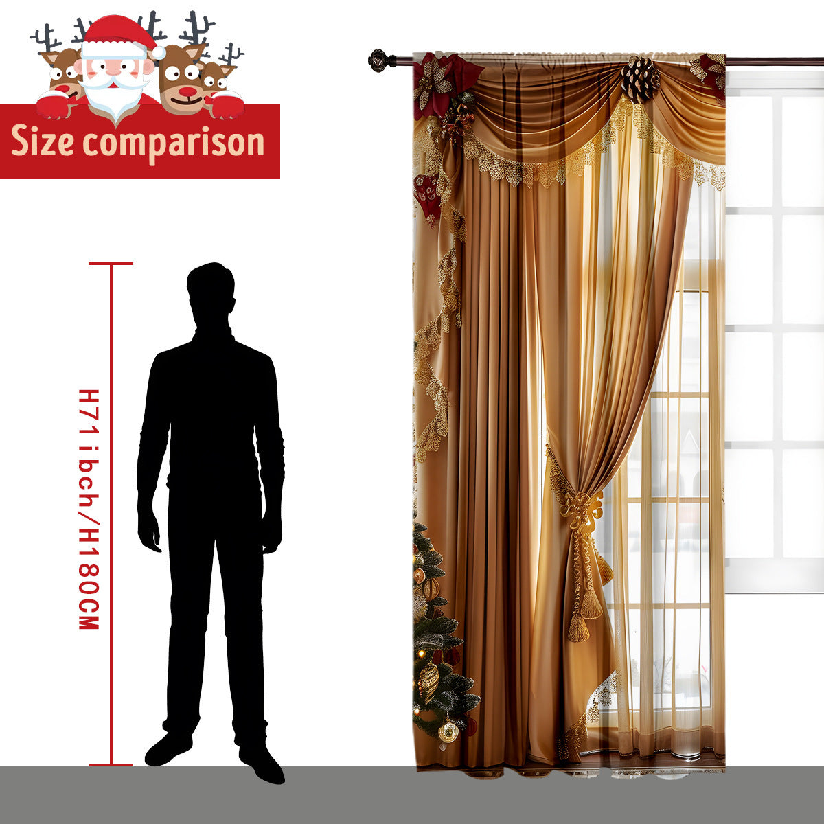 2PCs Christmas Curtain 3D Digital Printing