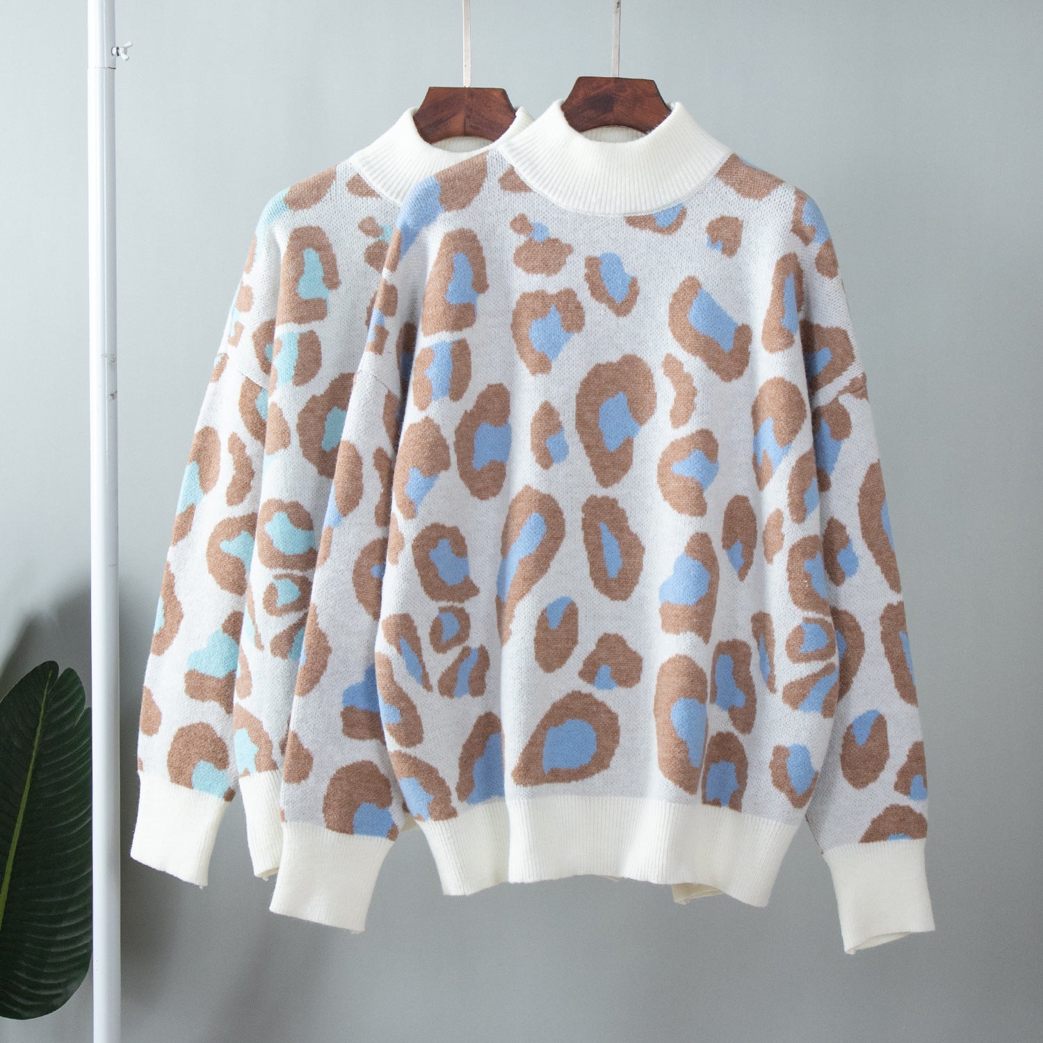 Animal Pattern Half High Neck Sweater