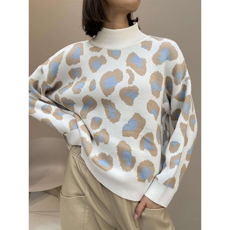 Animal Pattern Half High Neck Sweater