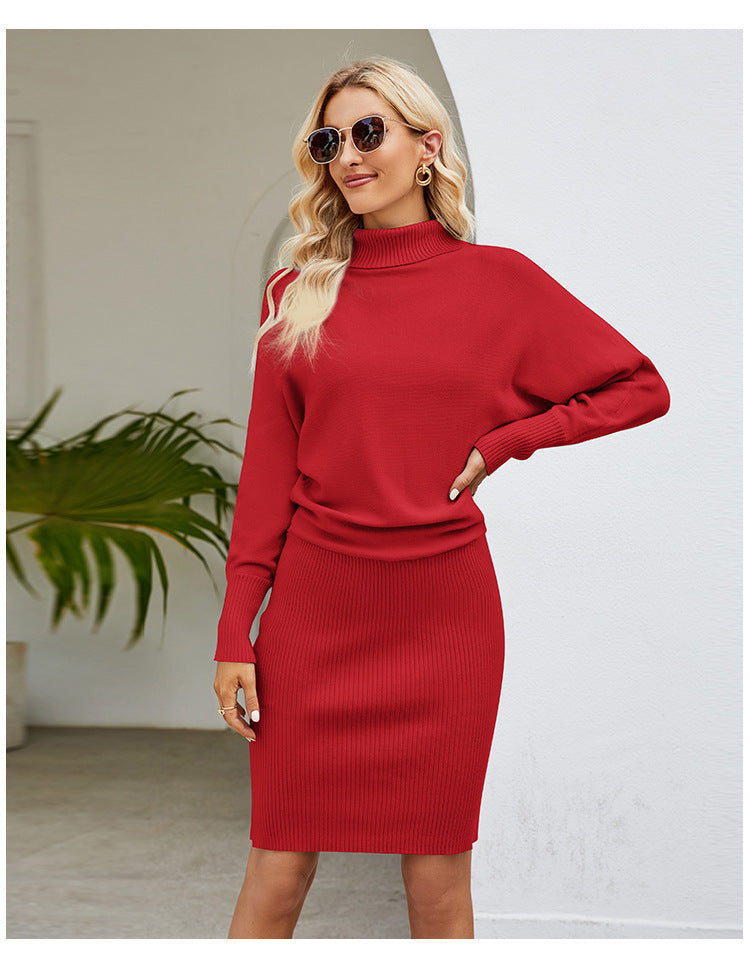 Women's Fashion Temperament Slimming Sheath High Collar Sweater Dress